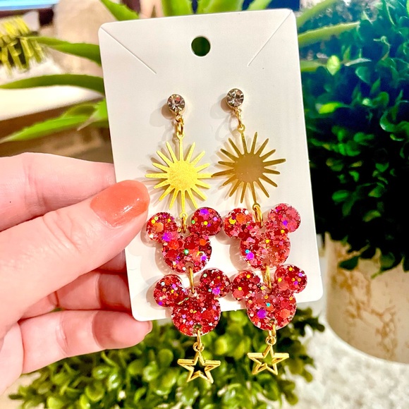 Acrylic Mickey Sparkle Starburst Earrings - Picture 2 of 3